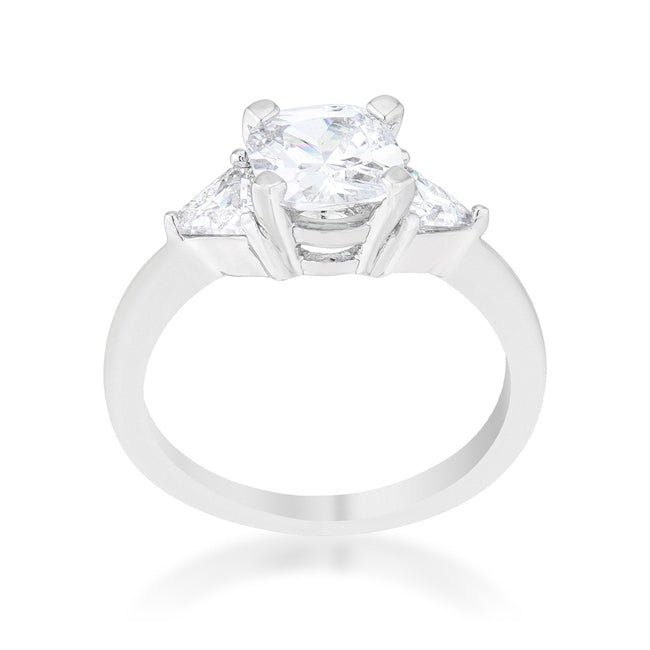 Cheeky Chic Refined Line Shonda 1.8ct Clear CZ Rhodium Cushion Classic Statement Ring - Friggin Jewelry Fashion