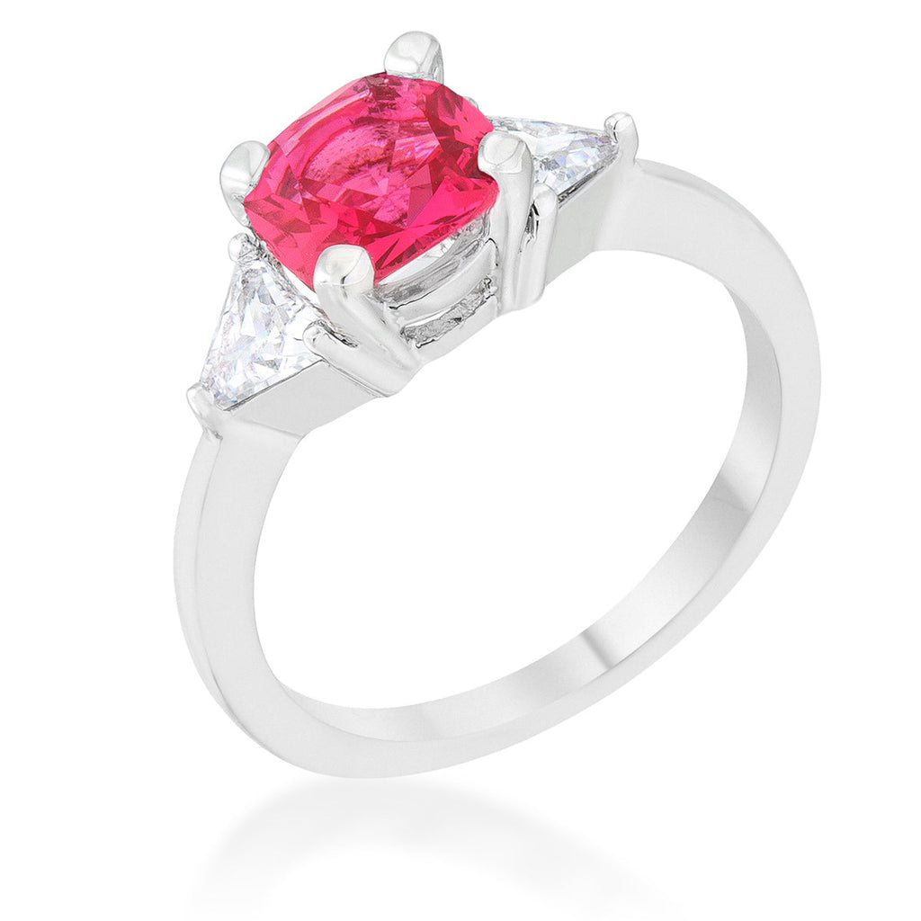 Whisper Detail Classic Edit Shonda 1.8ct Fuchsia CZ Rhodium Cushion Classic Statement Ring - Friggin Jewelry Fashion