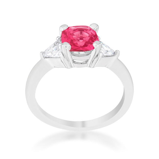 Whisper Detail Classic Edit Shonda 1.8ct Fuchsia CZ Rhodium Cushion Classic Statement Ring - Friggin Jewelry Fashion