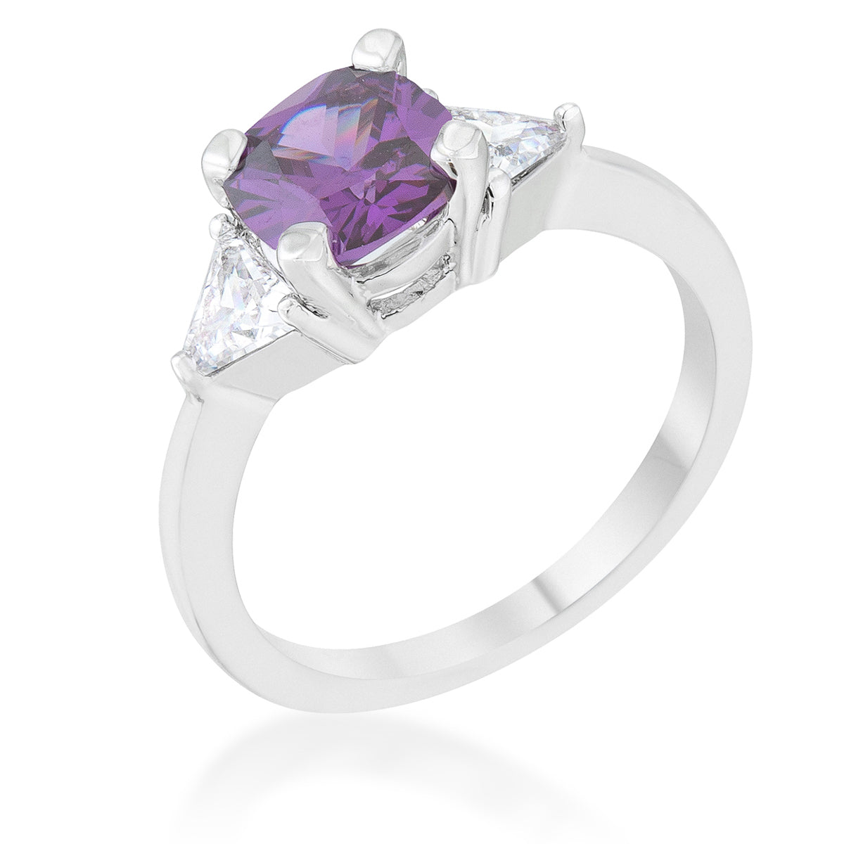Dazzling Edge Timeless Series Shonda 1.8ct Amethyst CZ Rhodium Cushion Classic Statement Ring - Friggin Jewelry Fashion