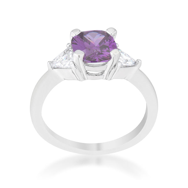 Dazzling Edge Timeless Series Shonda 1.8ct Amethyst CZ Rhodium Cushion Classic Statement Ring - Friggin Jewelry Fashion