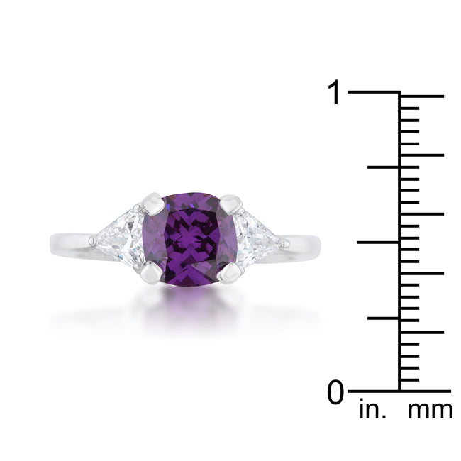 Dazzling Edge Timeless Series Shonda 1.8ct Amethyst CZ Rhodium Cushion Classic Statement Ring - Friggin Jewelry Fashion