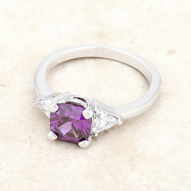 Dazzling Edge Timeless Series Shonda 1.8ct Amethyst CZ Rhodium Cushion Classic Statement Ring - Friggin Jewelry Fashion