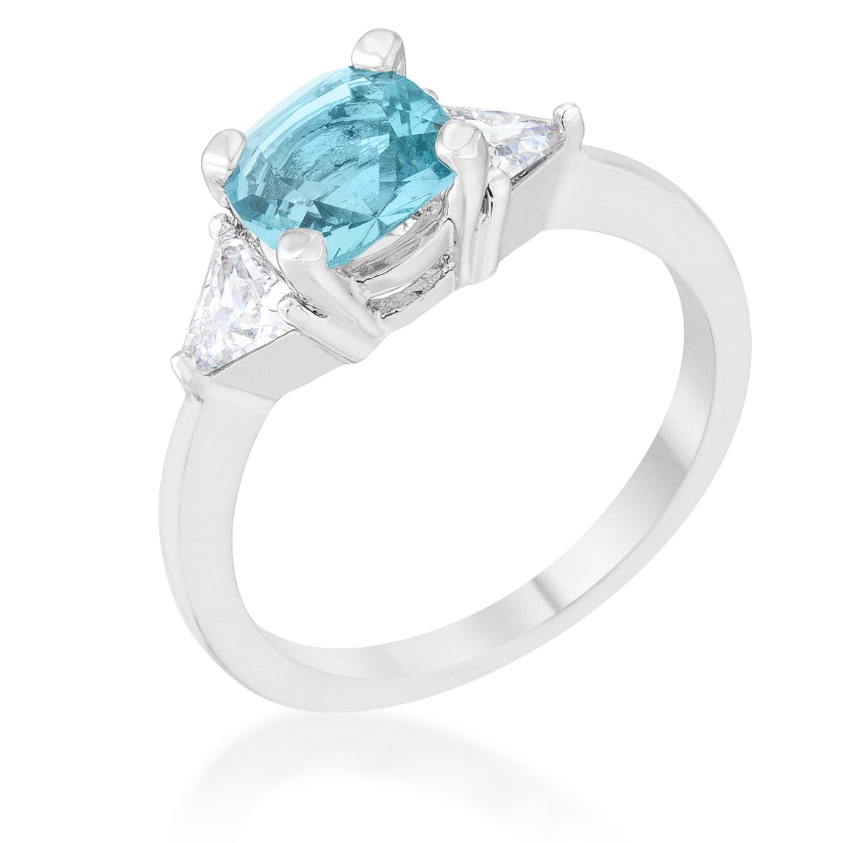 Captivating Edge Modern Icon Shonda 1.8ct Blue Topaz CZ Rhodium Cushion Classic Statement Ring - Friggin Jewelry Fashion