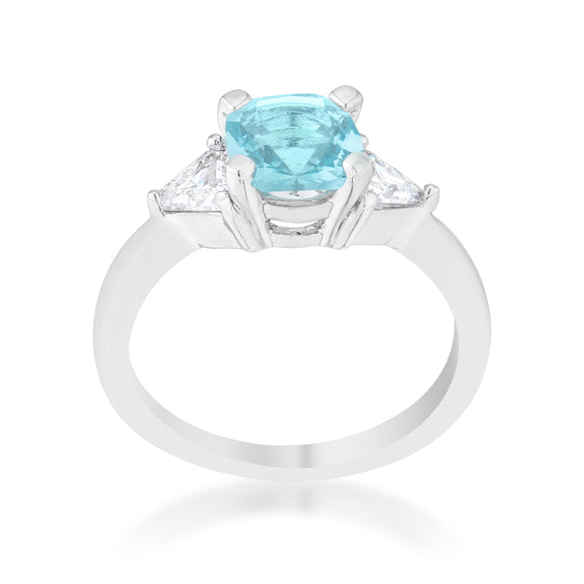Captivating Edge Modern Icon Shonda 1.8ct Blue Topaz CZ Rhodium Cushion Classic Statement Ring - Friggin Jewelry Fashion