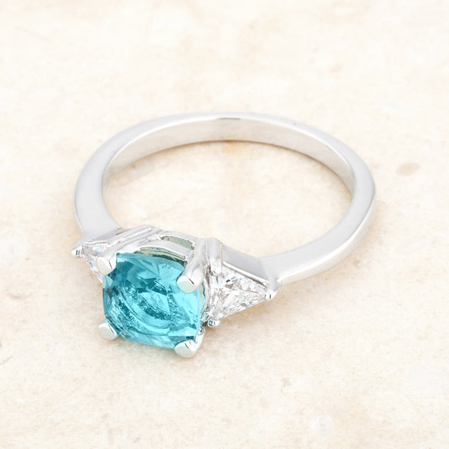Captivating Edge Modern Icon Shonda 1.8ct Blue Topaz CZ Rhodium Cushion Classic Statement Ring - Friggin Jewelry Fashion