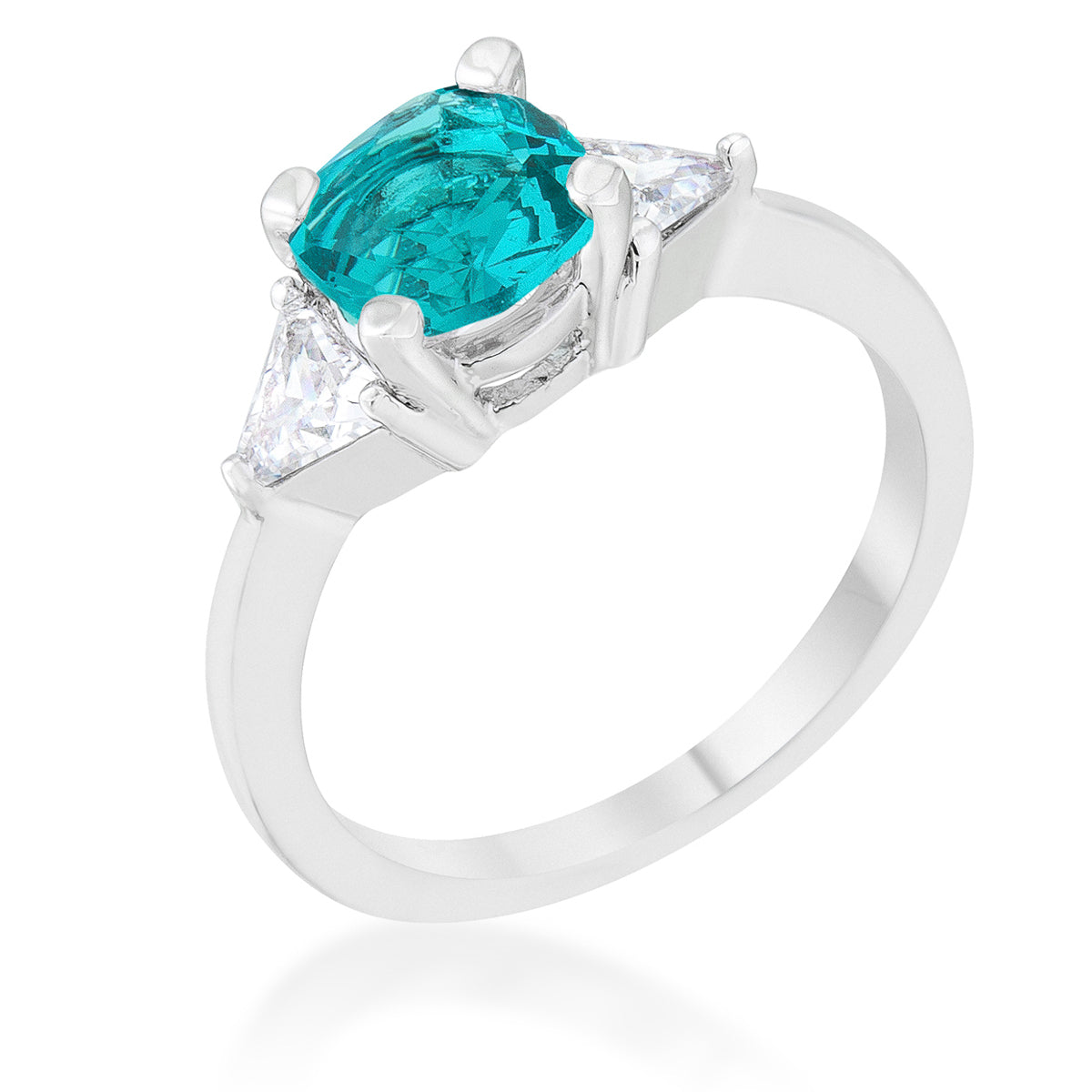 Lustre Detail Studio Line Shonda 1.8ct Aqua CZ Rhodium Cushion Classic Statement Ring - Friggin Jewelry Fashion