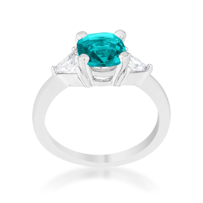 Lustre Detail Studio Line Shonda 1.8ct Aqua CZ Rhodium Cushion Classic Statement Ring - Friggin Jewelry Fashion