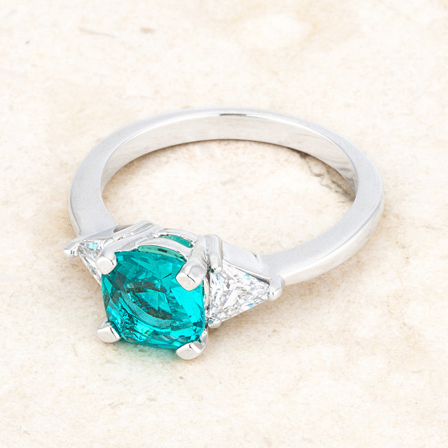 Lustre Detail Studio Line Shonda 1.8ct Aqua CZ Rhodium Cushion Classic Statement Ring - Friggin Jewelry Fashion