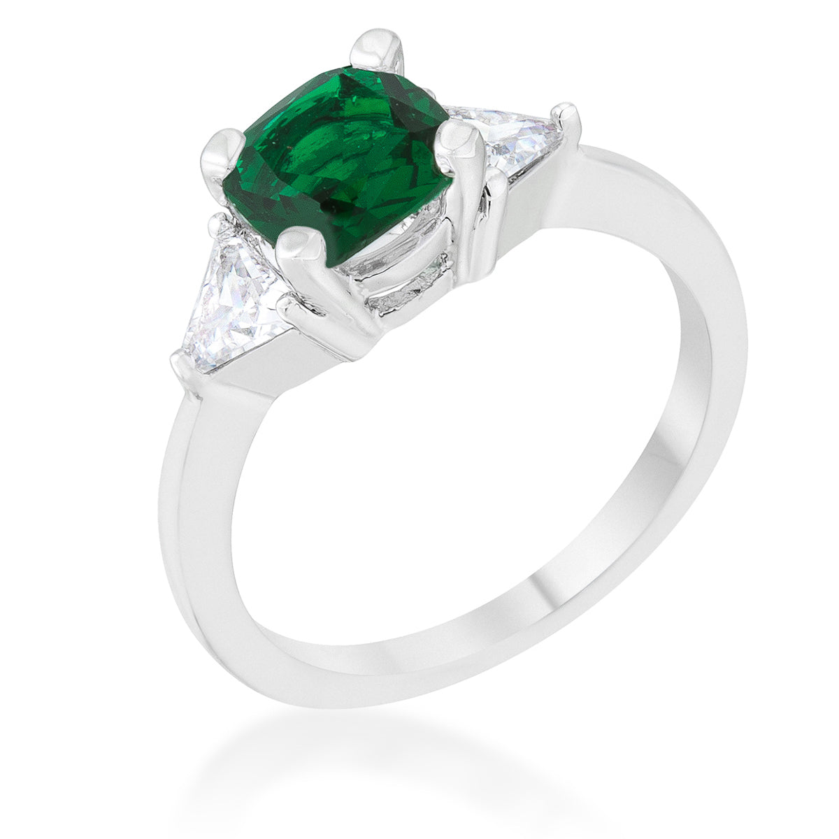 Iconic Whisper Everyday Line Shonda 1.8ct Emerald CZ Rhodium Cushion Classic Statement Ring - Friggin Jewelry Fashion