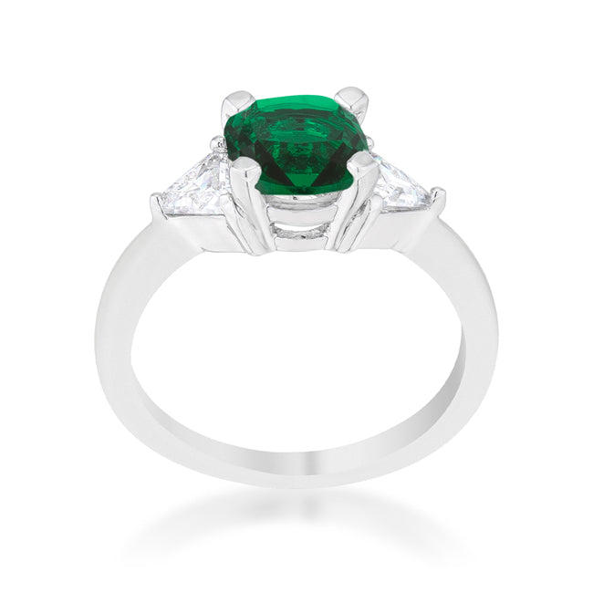 Iconic Whisper Everyday Line Shonda 1.8ct Emerald CZ Rhodium Cushion Classic Statement Ring - Friggin Jewelry Fashion