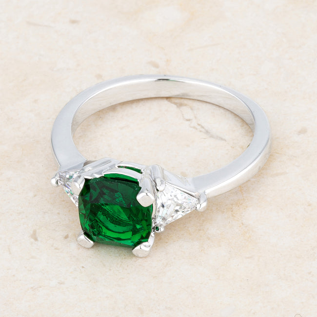Iconic Whisper Everyday Line Shonda 1.8ct Emerald CZ Rhodium Cushion Classic Statement Ring - Friggin Jewelry Fashion