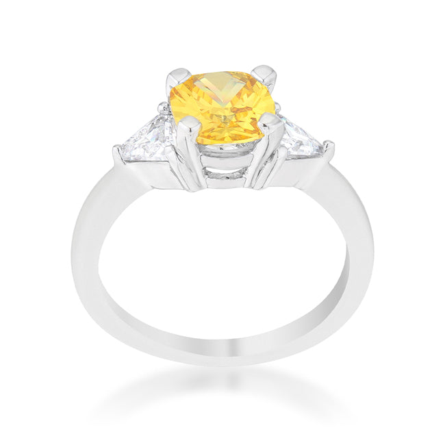 Cheeky Rebel Bold Edit Shonda 1.8ct Canary CZ Rhodium Cushion Classic Statement Ring - Friggin Jewelry Fashion