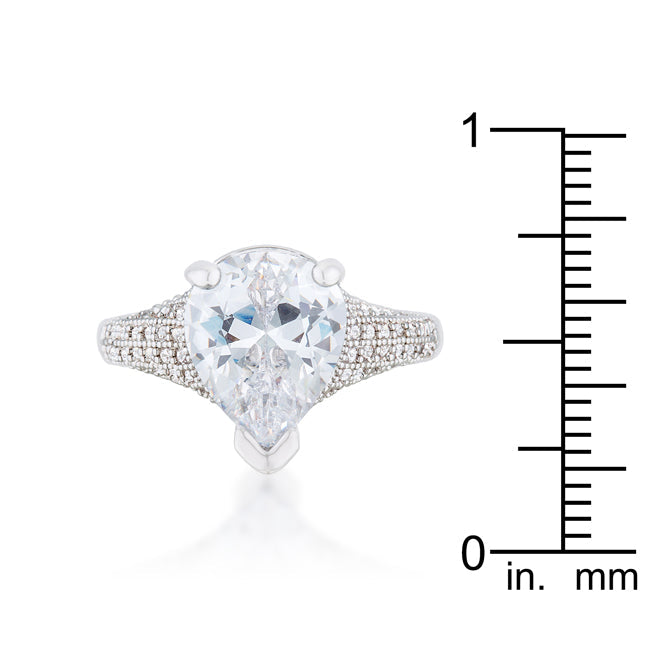 Velvet Heroine Bold Line Rhyne 5.8ct CZ Rhodium Pear Cocktail Ring - Friggin Jewelry Fashion