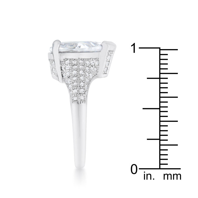 Velvet Heroine Bold Line Rhyne 5.8ct CZ Rhodium Pear Cocktail Ring - Friggin Jewelry Fashion