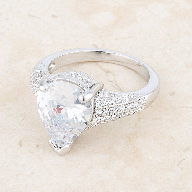 Velvet Heroine Bold Line Rhyne 5.8ct CZ Rhodium Pear Cocktail Ring - Friggin Jewelry Fashion