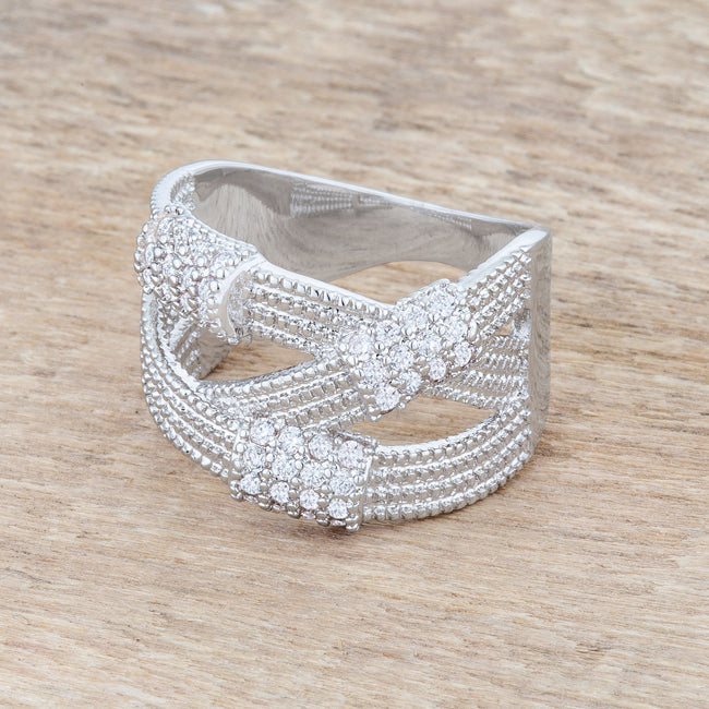 Confident Whisper Signature Edit Peyton 0.36ct CZ Rhodium Wide Cable Statement Ring - Friggin Jewelry Fashion