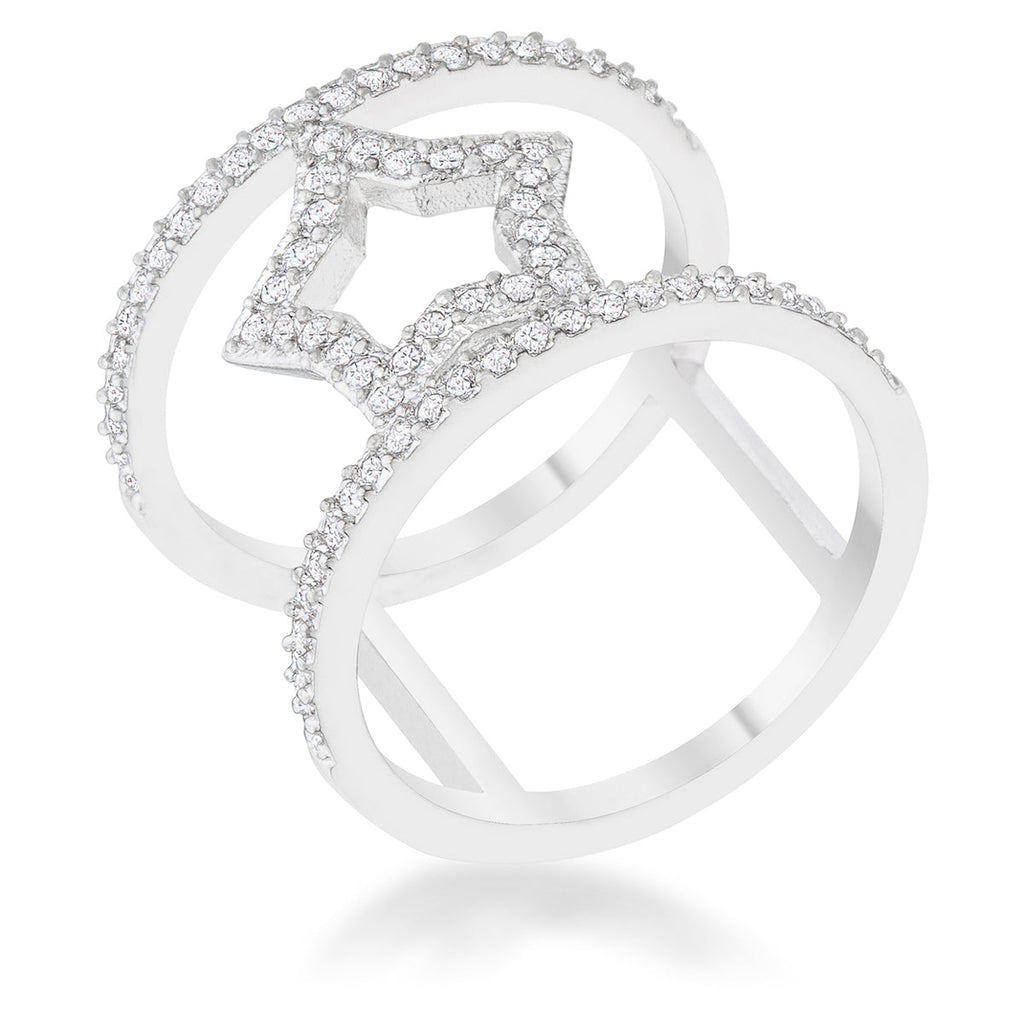 Everyday Bold Whisper Line Nailey 0.75ct CZ Rhodium Star Contemporary Ring - Friggin Jewelry Fashion