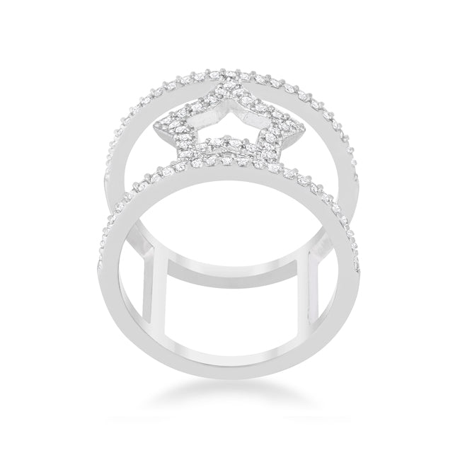 Everyday Bold Whisper Line Nailey 0.75ct CZ Rhodium Star Contemporary Ring - Friggin Jewelry Fashion