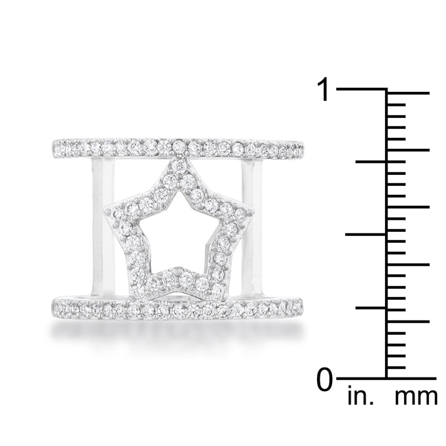Everyday Bold Whisper Line Nailey 0.75ct CZ Rhodium Star Contemporary Ring - Friggin Jewelry Fashion