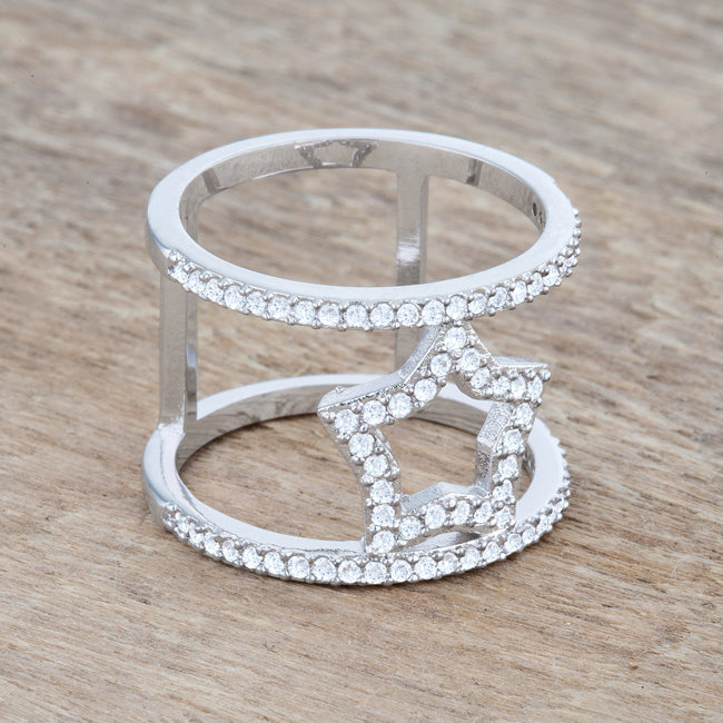 Everyday Bold Whisper Line Nailey 0.75ct CZ Rhodium Star Contemporary Ring - Friggin Jewelry Fashion