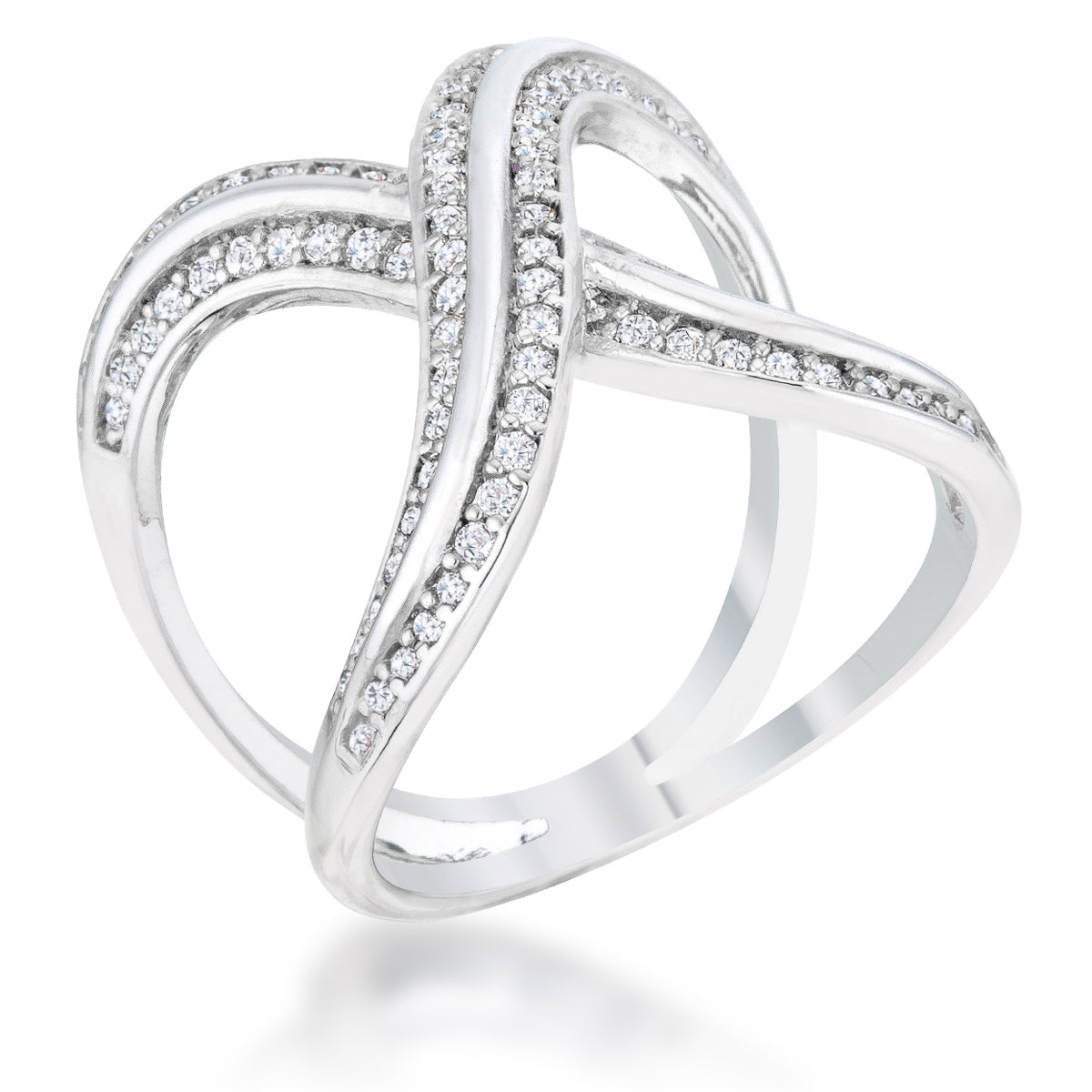 Everyday Edge Bold Icon Christa 0.4ct CZ Rhodium Pave X Ring - Friggin Jewelry Fashion