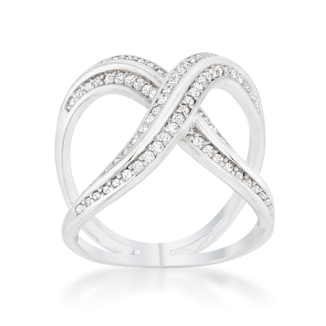 Everyday Edge Bold Icon Christa 0.4ct CZ Rhodium Pave X Ring - Friggin Jewelry Fashion