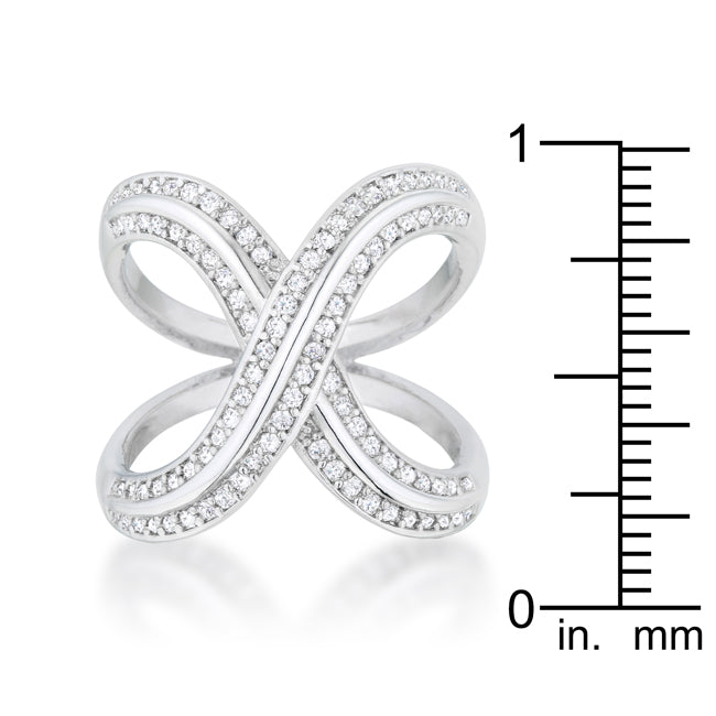Everyday Edge Bold Icon Christa 0.4ct CZ Rhodium Pave X Ring - Friggin Jewelry Fashion