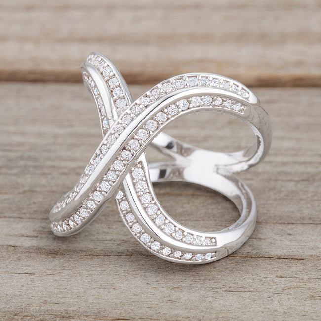 Everyday Edge Bold Icon Christa 0.4ct CZ Rhodium Pave X Ring - Friggin Jewelry Fashion