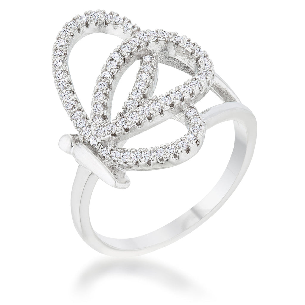 Gallery Form Modern Edit Bea 0.4ct CZ Rhodium Pave Butterfly Ring - Friggin Jewelry Fashion