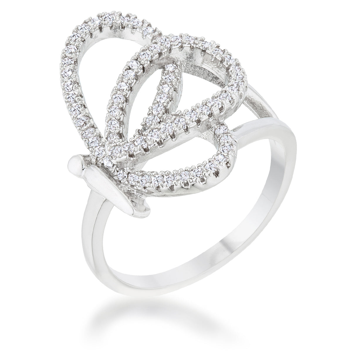 Gallery Form Modern Edit Bea 0.4ct CZ Rhodium Pave Butterfly Ring - Friggin Jewelry Fashion