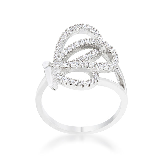 Gallery Form Modern Edit Bea 0.4ct CZ Rhodium Pave Butterfly Ring - Friggin Jewelry Fashion
