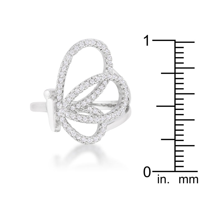 Gallery Form Modern Edit Bea 0.4ct CZ Rhodium Pave Butterfly Ring - Friggin Jewelry Fashion