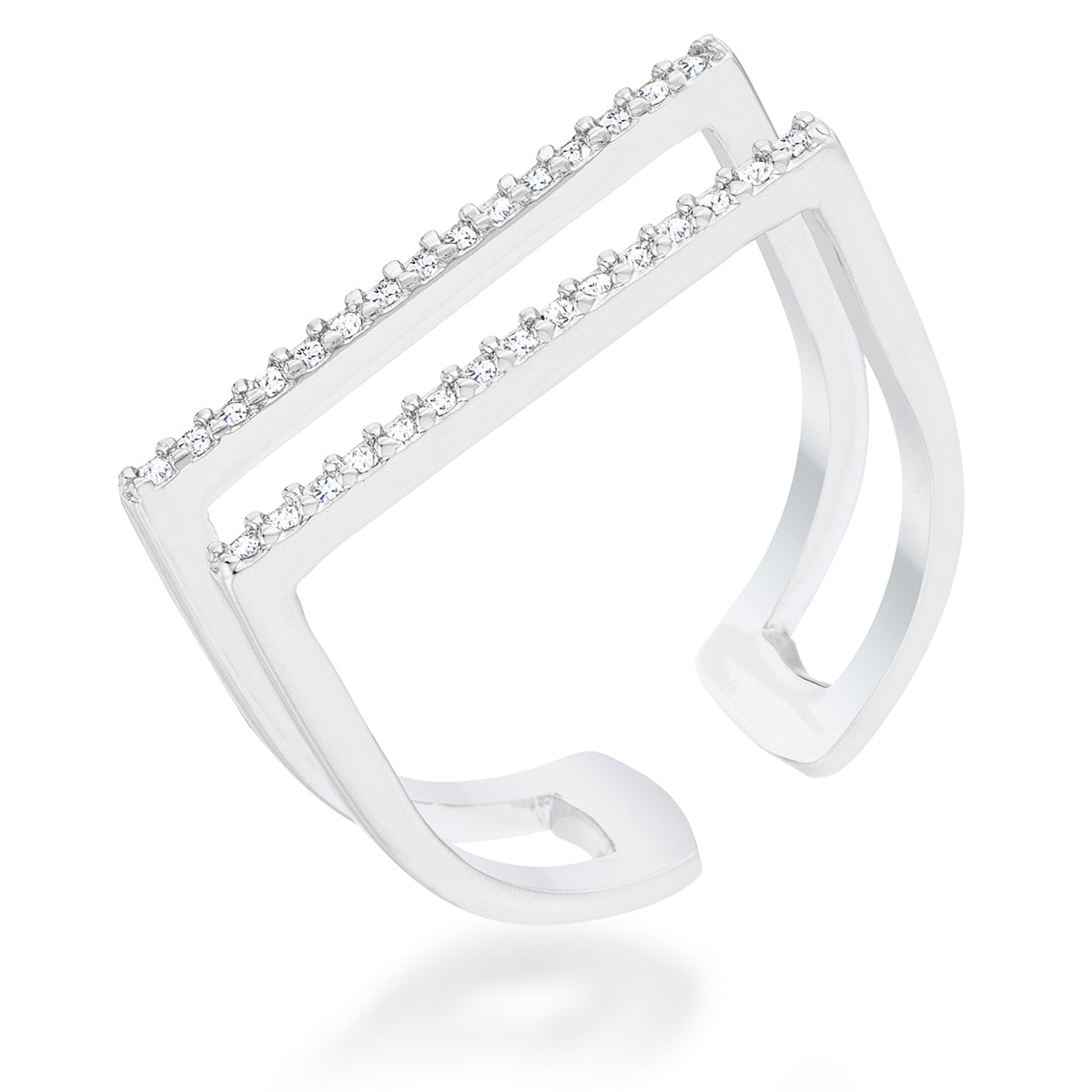 Everyday Edge Signature Icon Jenn 0.2ct CZ Rhodium Pave Parallel Ring - Friggin Jewelry Fashion