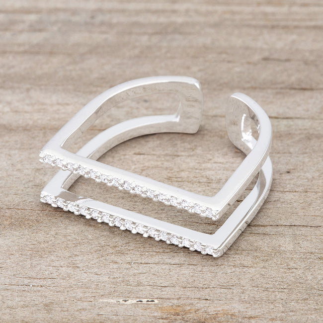 Everyday Edge Signature Icon Jenn 0.2ct CZ Rhodium Pave Parallel Ring - Friggin Jewelry Fashion