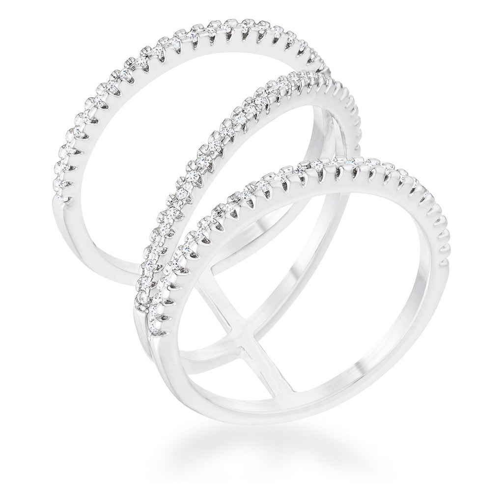 Covetable Icon Classic Line Shauna 0.4ct CZ Rhodium Wide Contemporary Ring - Friggin Jewelry Fashion
