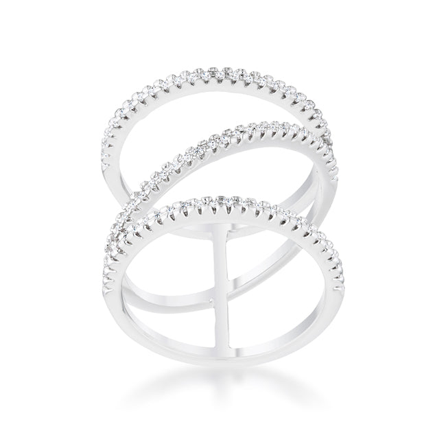 Covetable Icon Classic Line Shauna 0.4ct CZ Rhodium Wide Contemporary Ring - Friggin Jewelry Fashion