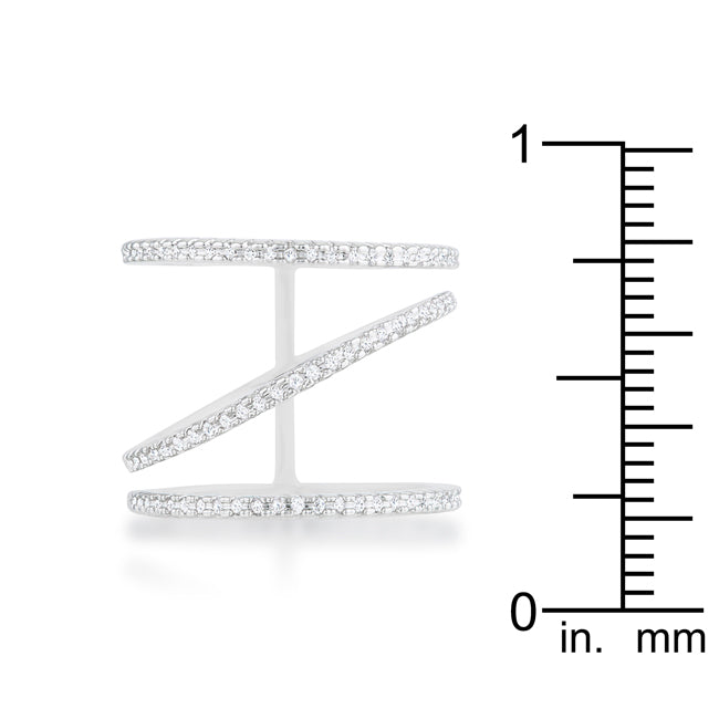 Covetable Icon Classic Line Shauna 0.4ct CZ Rhodium Wide Contemporary Ring - Friggin Jewelry Fashion