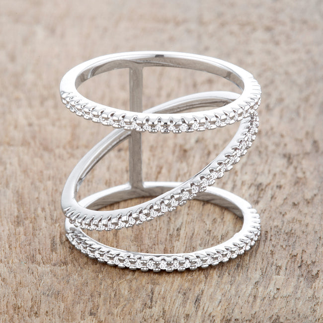 Covetable Icon Classic Line Shauna 0.4ct CZ Rhodium Wide Contemporary Ring - Friggin Jewelry Fashion
