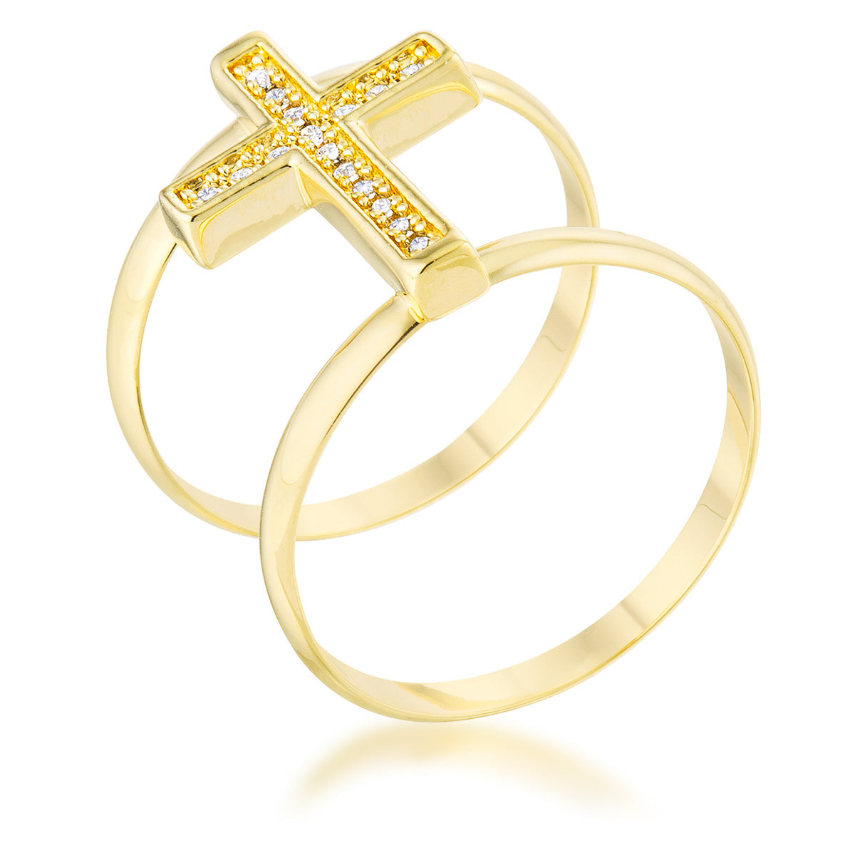Magnetic Spark Modern Icon Francis 0.08ct CZ 14k Gold Contemporary Cross Ring - Friggin Jewelry Fashion
