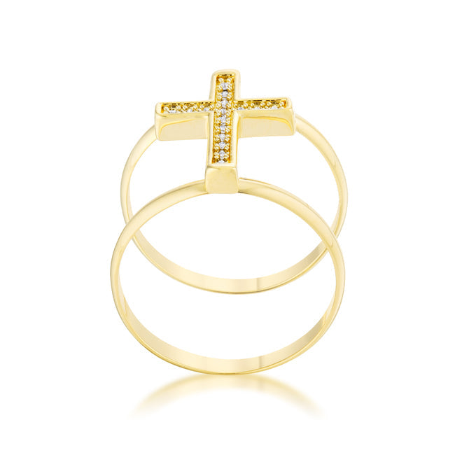 Magnetic Spark Modern Icon Francis 0.08ct CZ 14k Gold Contemporary Cross Ring - Friggin Jewelry Fashion