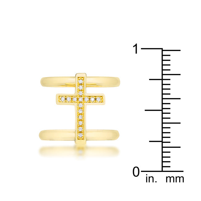 Magnetic Spark Modern Icon Francis 0.08ct CZ 14k Gold Contemporary Cross Ring - Friggin Jewelry Fashion