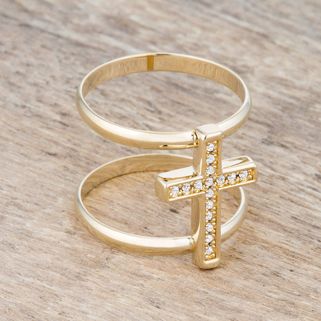 Magnetic Spark Modern Icon Francis 0.08ct CZ 14k Gold Contemporary Cross Ring - Friggin Jewelry Fashion