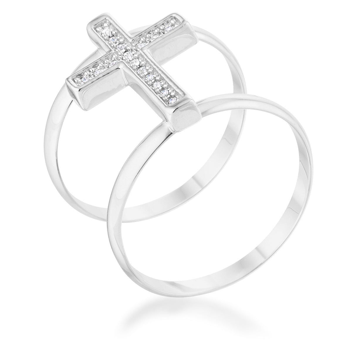 Envy Worthy Icon Heritage Line Francis 0.08ct CZ Rhodium Contemporary Cross Ring - Friggin Jewelry Fashion