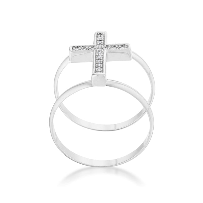 Envy Worthy Icon Heritage Line Francis 0.08ct CZ Rhodium Contemporary Cross Ring - Friggin Jewelry Fashion