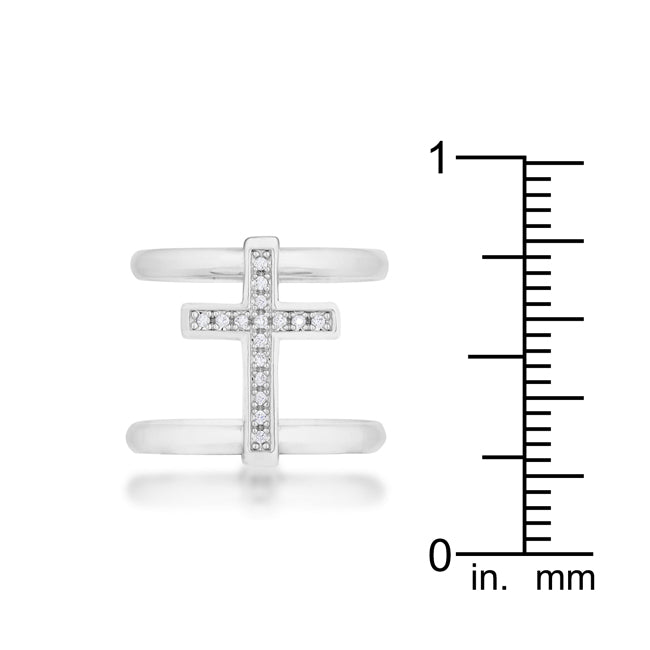 Envy Worthy Icon Heritage Line Francis 0.08ct CZ Rhodium Contemporary Cross Ring - Friggin Jewelry Fashion