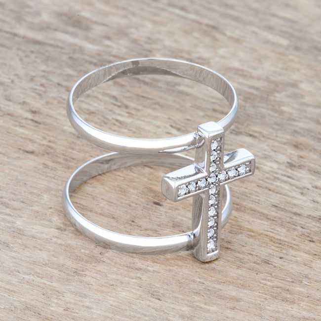 Envy Worthy Icon Heritage Line Francis 0.08ct CZ Rhodium Contemporary Cross Ring - Friggin Jewelry Fashion