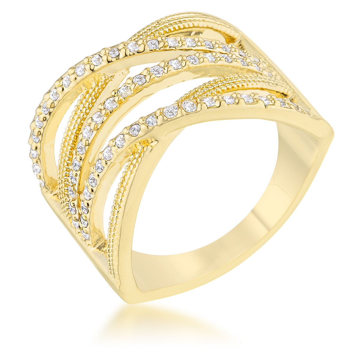 Couture Whisper Signature Line Greta 0.57ct CZ 14k Gold Wide Cocktail Cable Ring - Friggin Jewelry Fashion