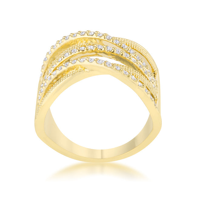Couture Whisper Signature Line Greta 0.57ct CZ 14k Gold Wide Cocktail Cable Ring - Friggin Jewelry Fashion