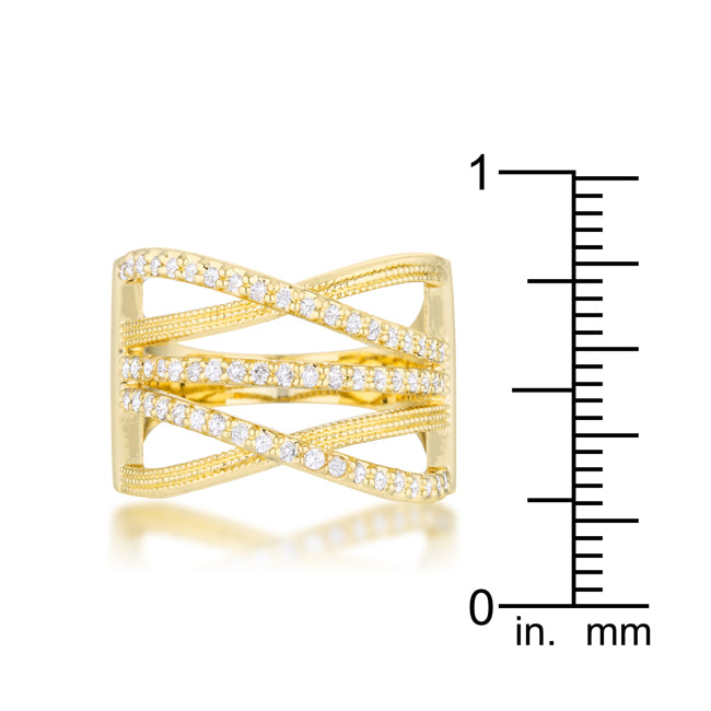 Couture Whisper Signature Line Greta 0.57ct CZ 14k Gold Wide Cocktail Cable Ring - Friggin Jewelry Fashion